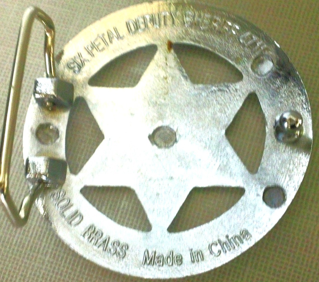 Deputy Sheriff Badge Style Belt Buckle 6 point Solid Brass Shiny Plated Silvery