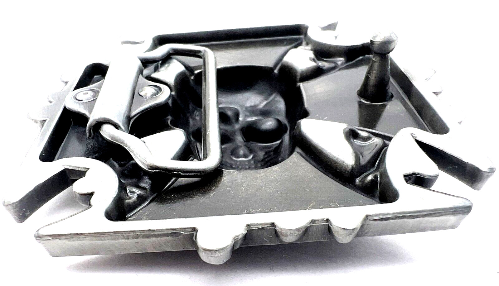 Skull & Bones Maltese Cross Enameled Belt Buckle Biker Gothic