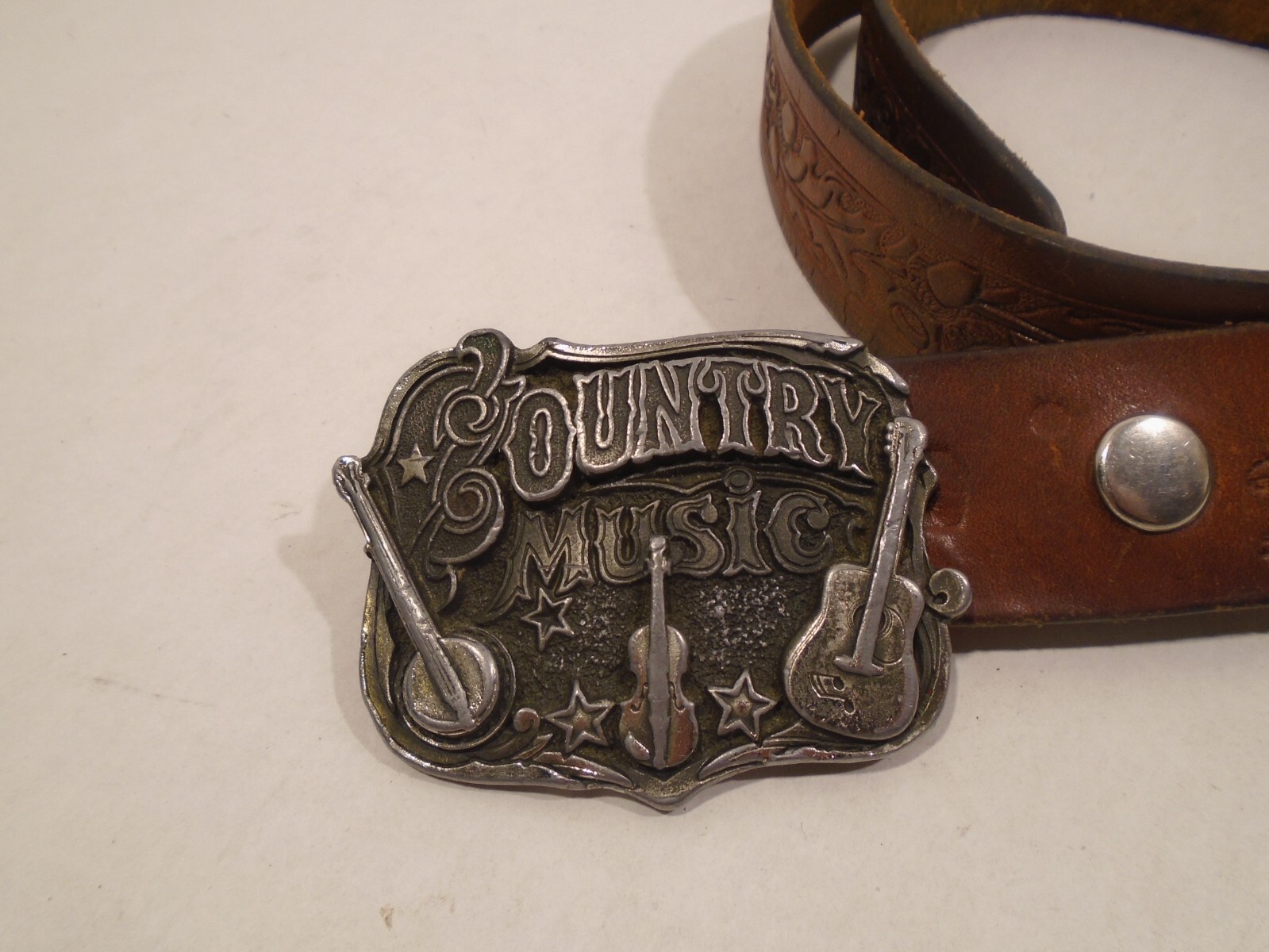 Leather Belt 45&Prime; +Buckle Country Music The Great American Buckle Co 1982 USA