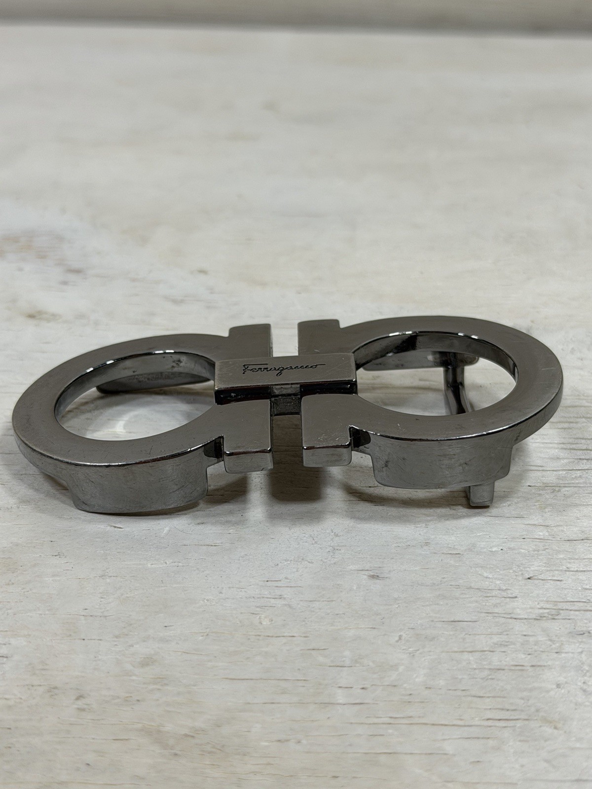 Ferragamo Gancini Silver Double Ring Belt Buckle Made in Italy Buckle Only