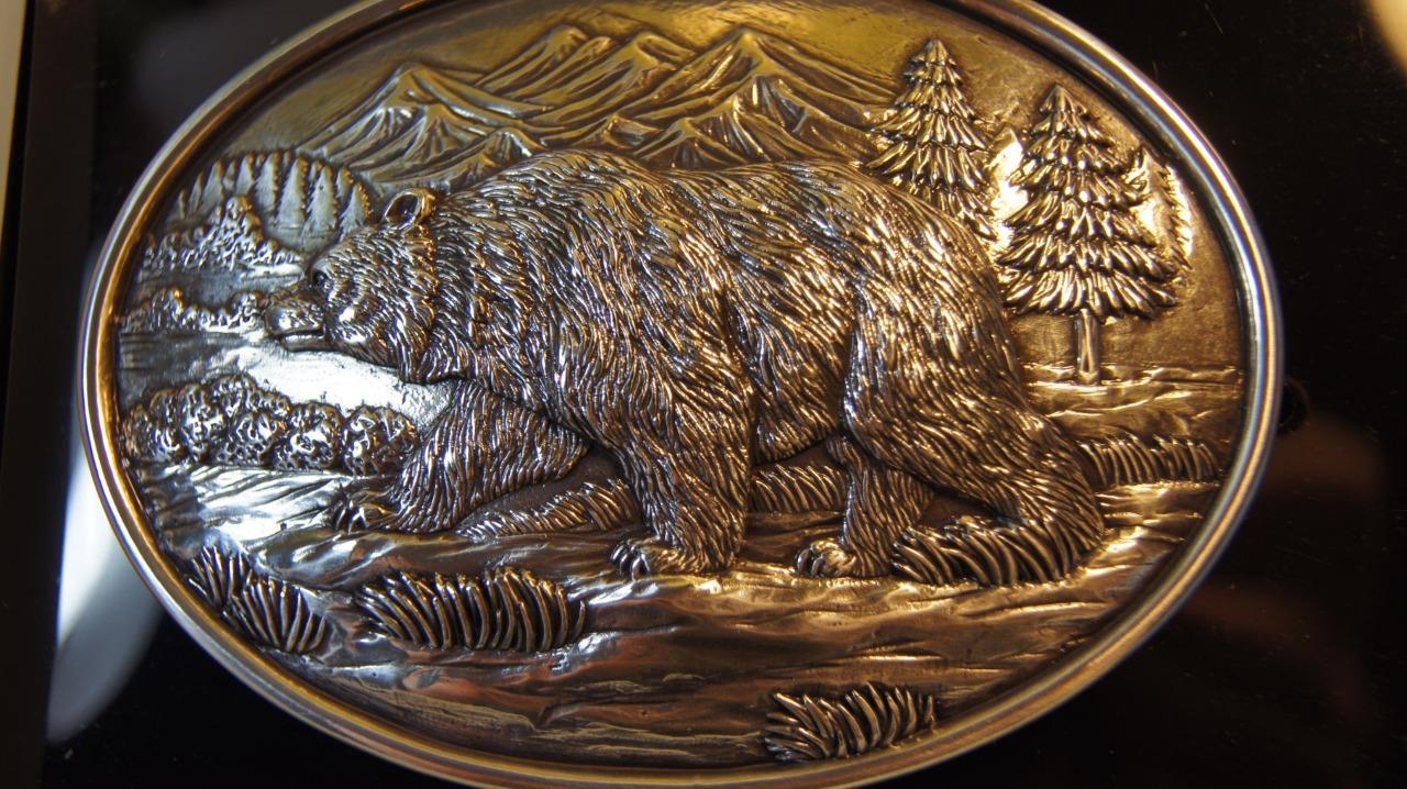 Nocona OVAL ANTIQUE SCROLL Grizzly Bear BUCKLE Belt Buckle 37045