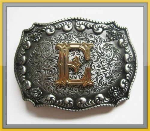 3-D INITIAL LETTER  » E  » RODEO COWBOY WESTERN BELT BUCKLE