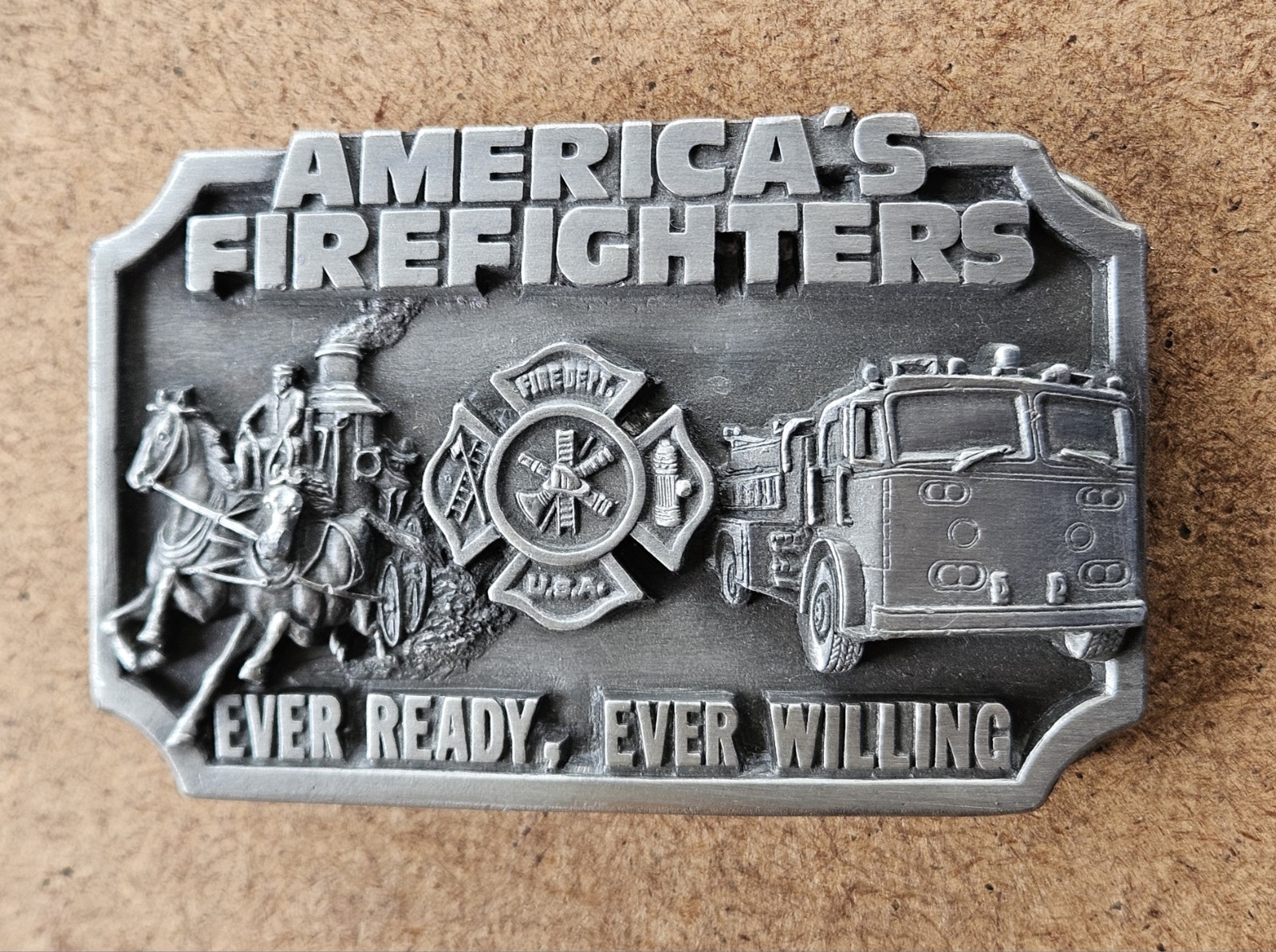 Vintage 1983 Siskiyou America&rsquo;s Firefighters Ever Ready Ever Willing Belt Buckle