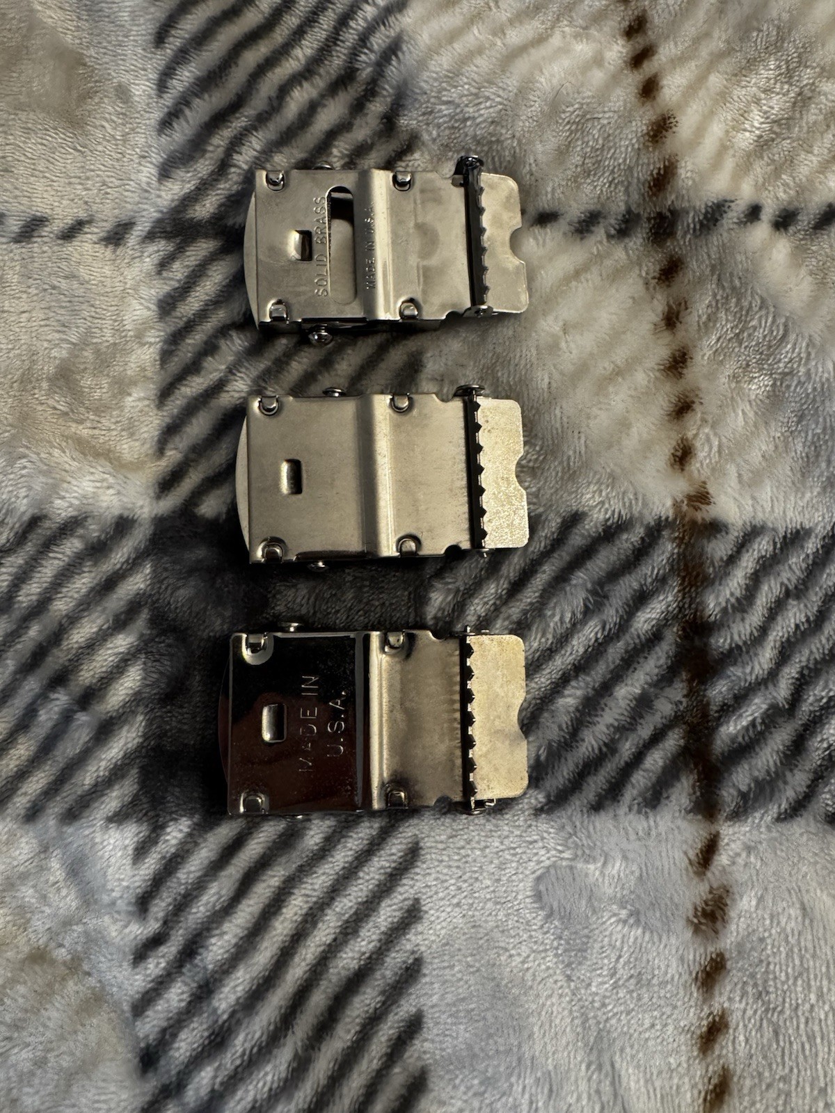 Lot of 3 Silver Military Utility Belt Buckles for Men, Brass Metal, 1.25&Prime; Solid