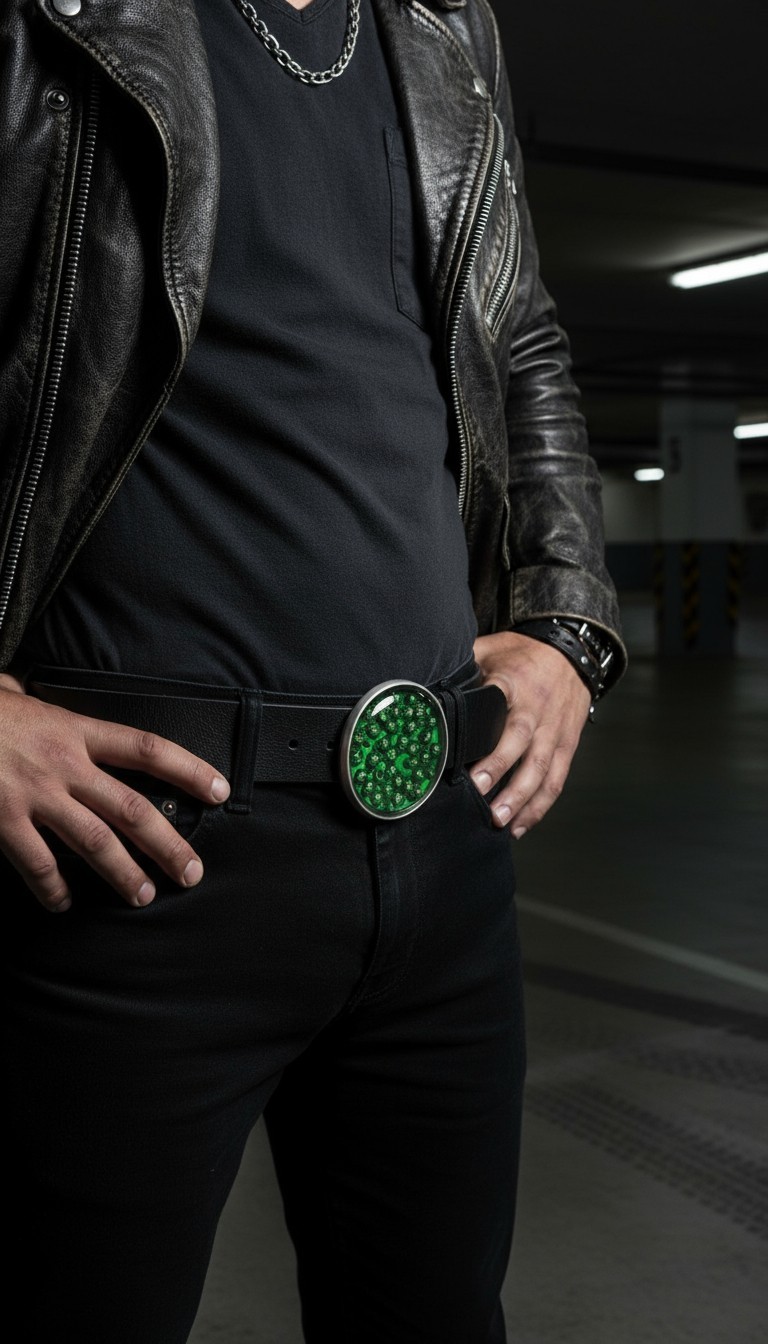 New Men Women Silver Metal Belt Buckle Skulls Biker Western Fashion Green Color