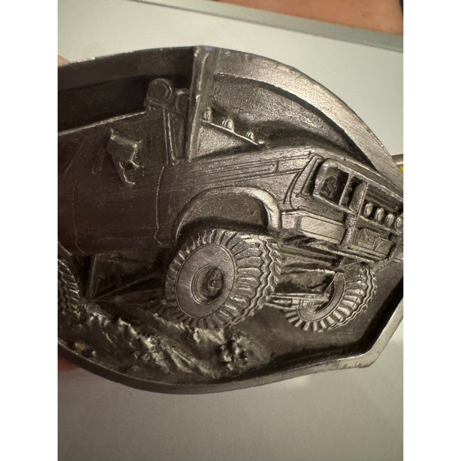 Vintage Monster Truck 4×4 Off Road SUV Belt Buckle Silver Tone 3D Relief 1988