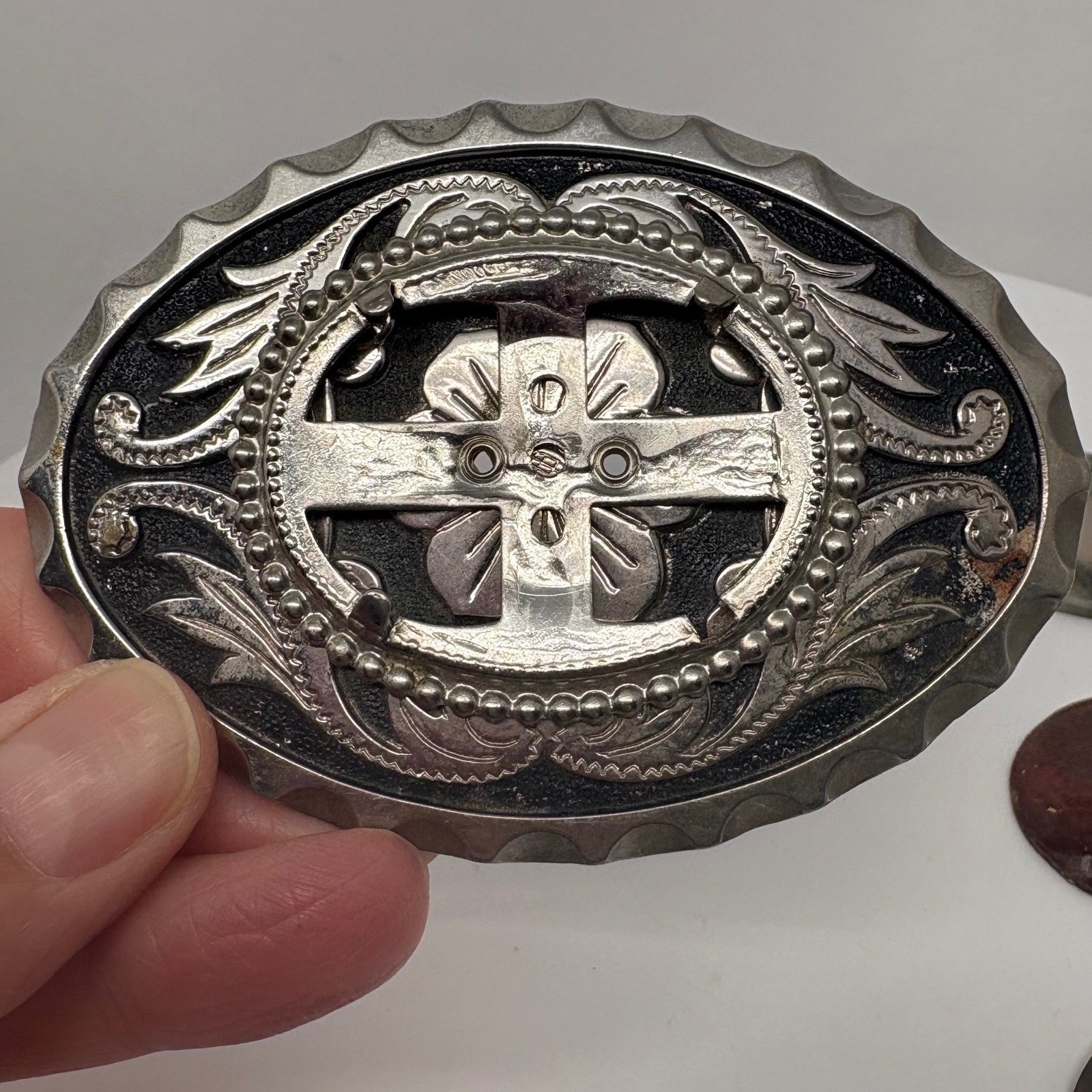 Western Interchangeable Stone Belt Buckle Silver Tone Agate Jasper 3.5in