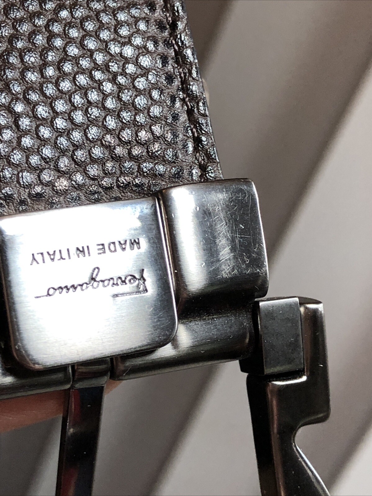 Salvatore Ferragamo Gun Metal tone Buckle black Brown leather removable belt