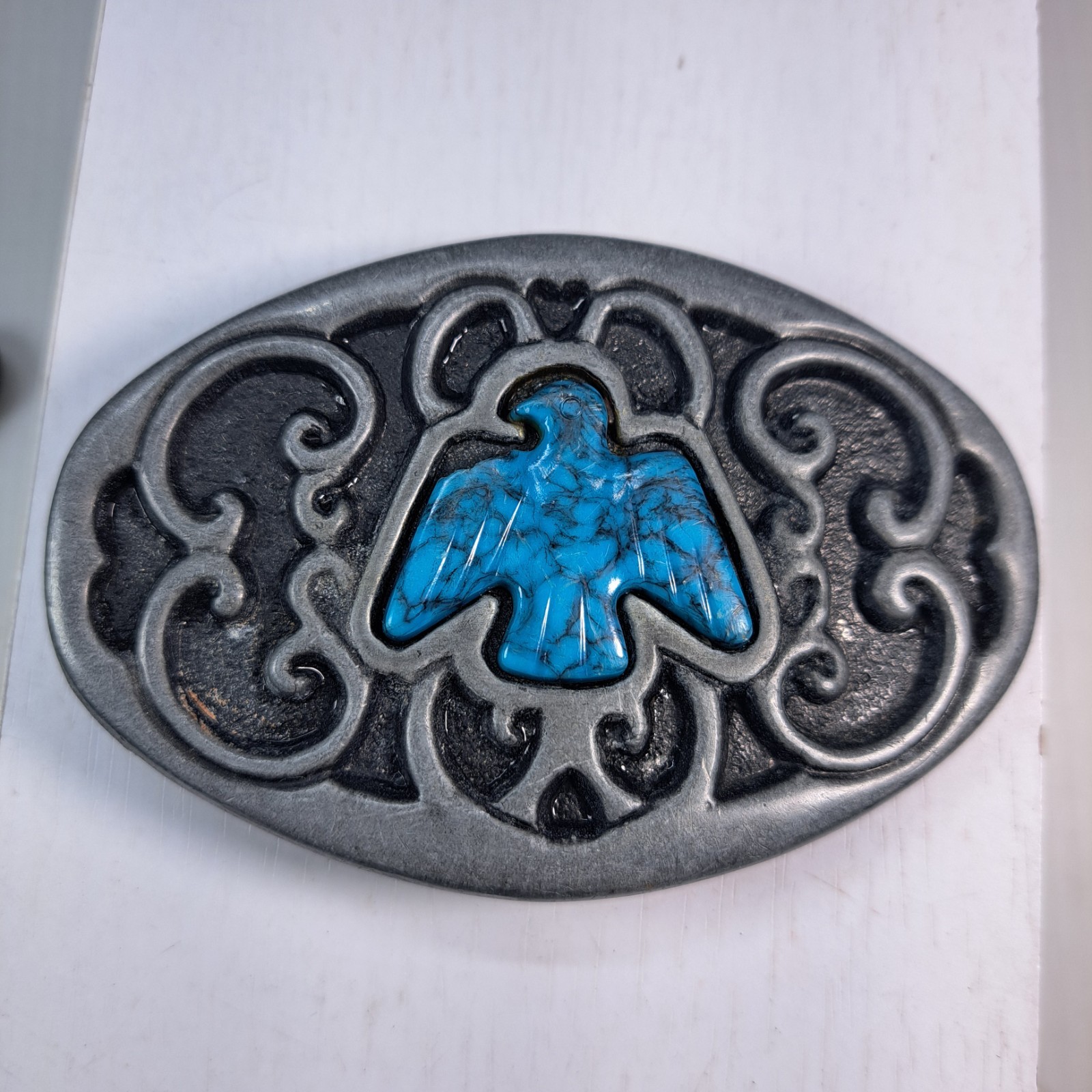 Vintage Native American Style Turquoise Thunderbird Belt Buckle Western Ornate
