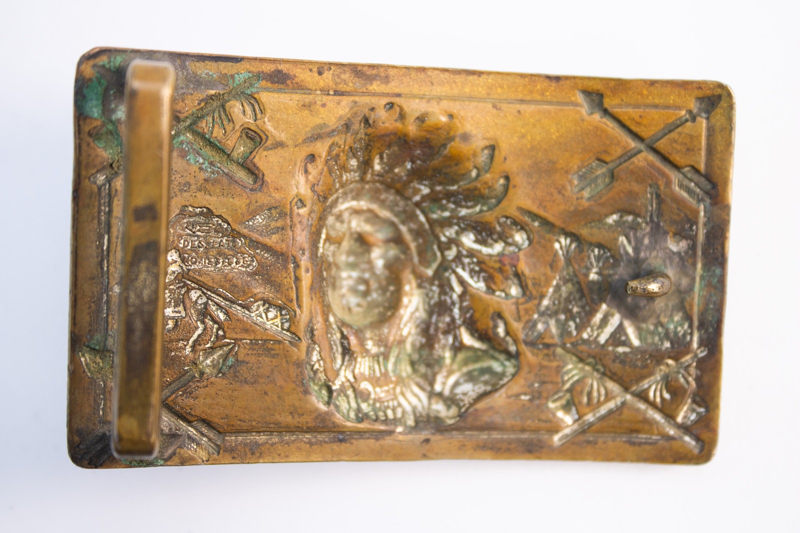 Antique 1940s Robbins Co Thoresen Native American Indian Chief Brass Belt Buckle