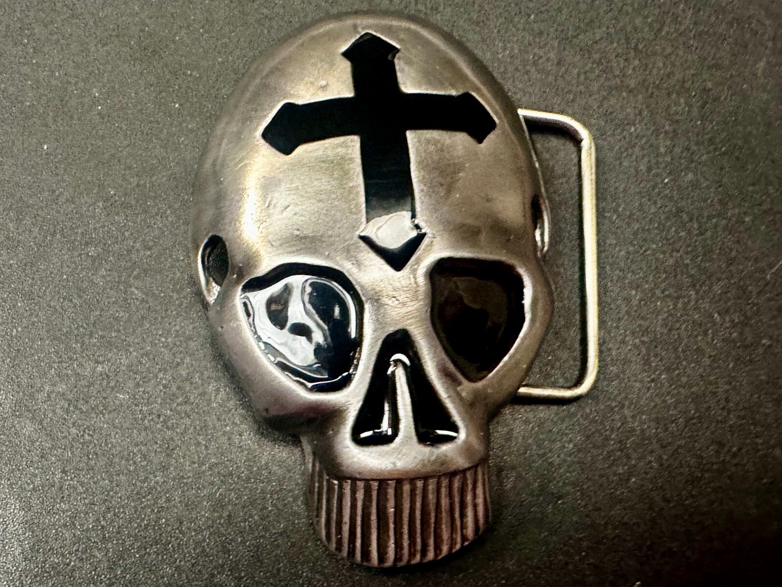Skull Head with Iron Cross Gothic Vibe Motorcycle Biker Style 3D Belt Buckle