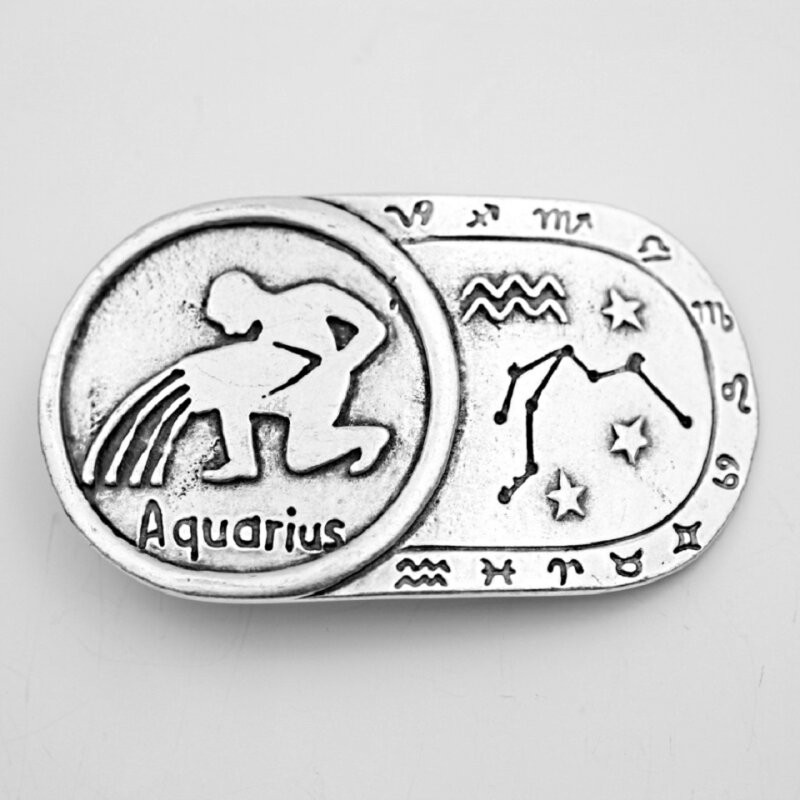 Aquarius Zodiac Belt Buckle Antique Silver Rectangle Modern Style