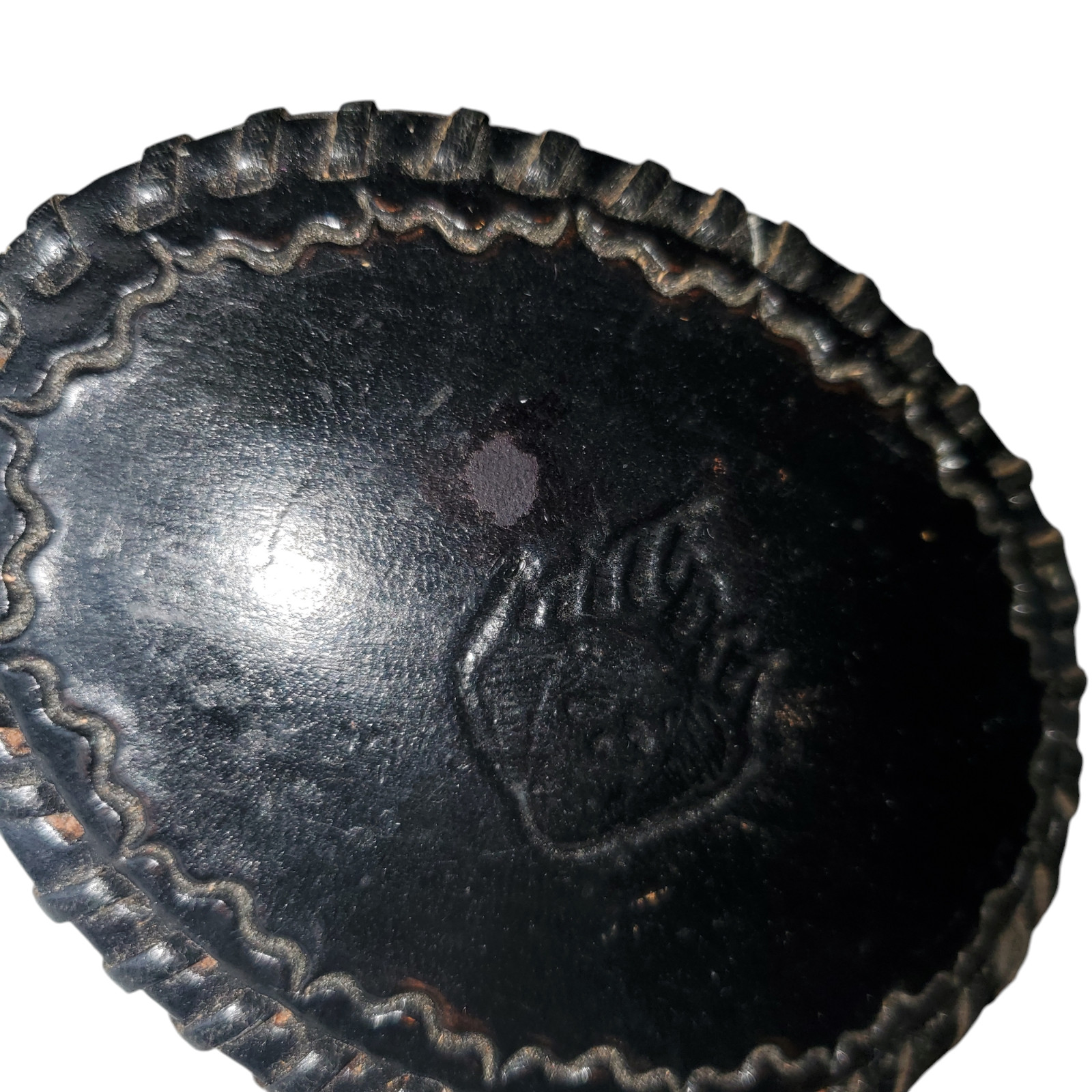 Black Leather Oval Belt Buckle Embossed Flaming Skull Goth Rockabilly Rock Punk