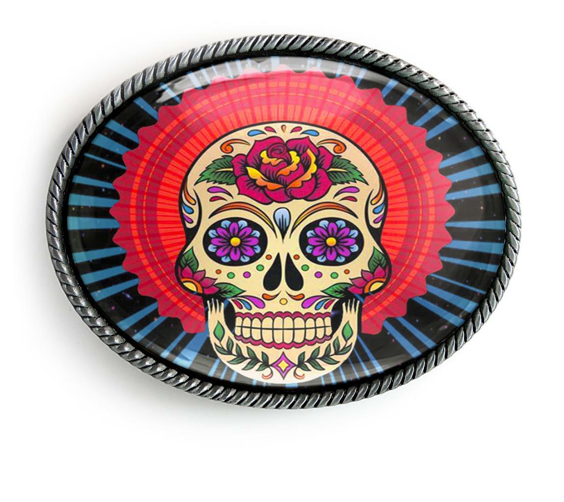 Mexican Sugar Skull Day of the Dead Tattoo Handmade Artisan Belt Buckle
