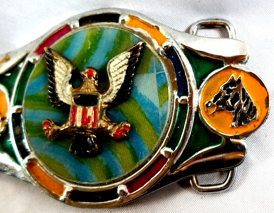 VTG 1970 Imperial Hebillas 2&Prime; Belt Buckle Mexico Western Eagle Green Blue Enamel