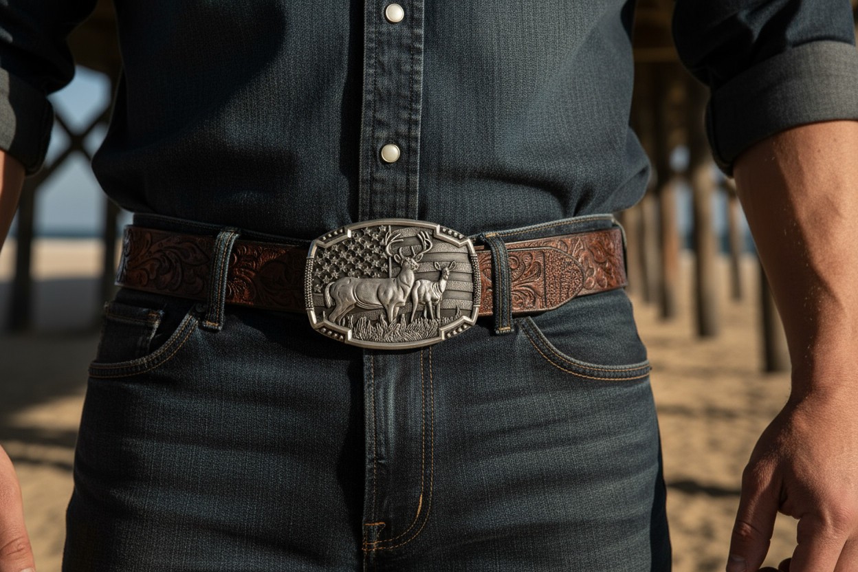 Men Silver Belt Buckle Deer Nature Sturdy Strong Metal Country Fashion Accessory