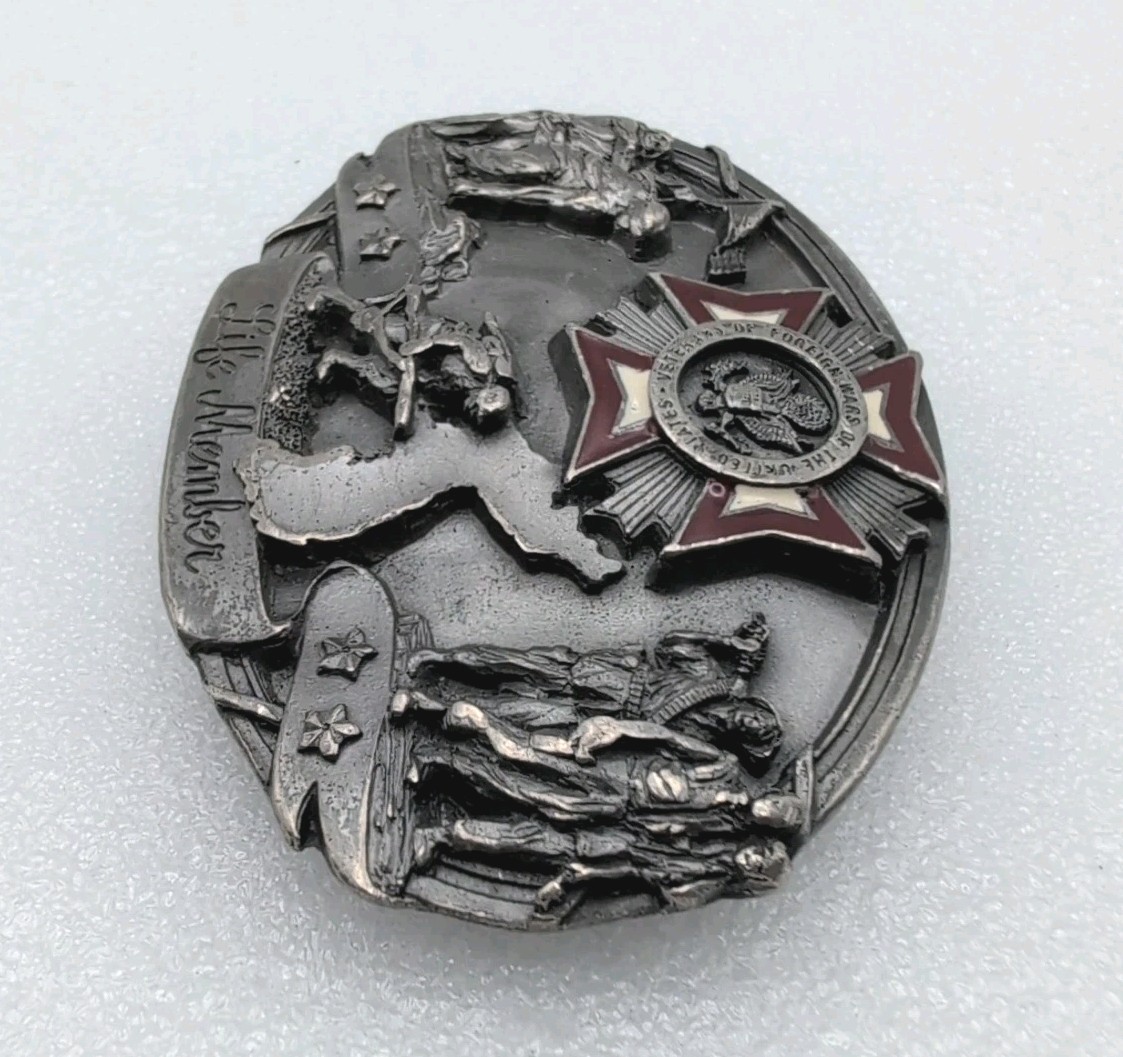 1987 VFW Belt Buckle Siskiyou Veterans of Foreign Wars USA Life Member Vintage