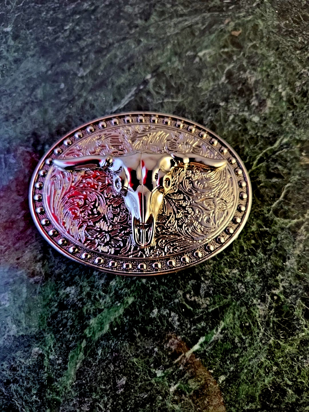 Vintage Western Longhorn Bull Cow Skull Belt Buckle – Silver Chrome Rodeo Cowboy