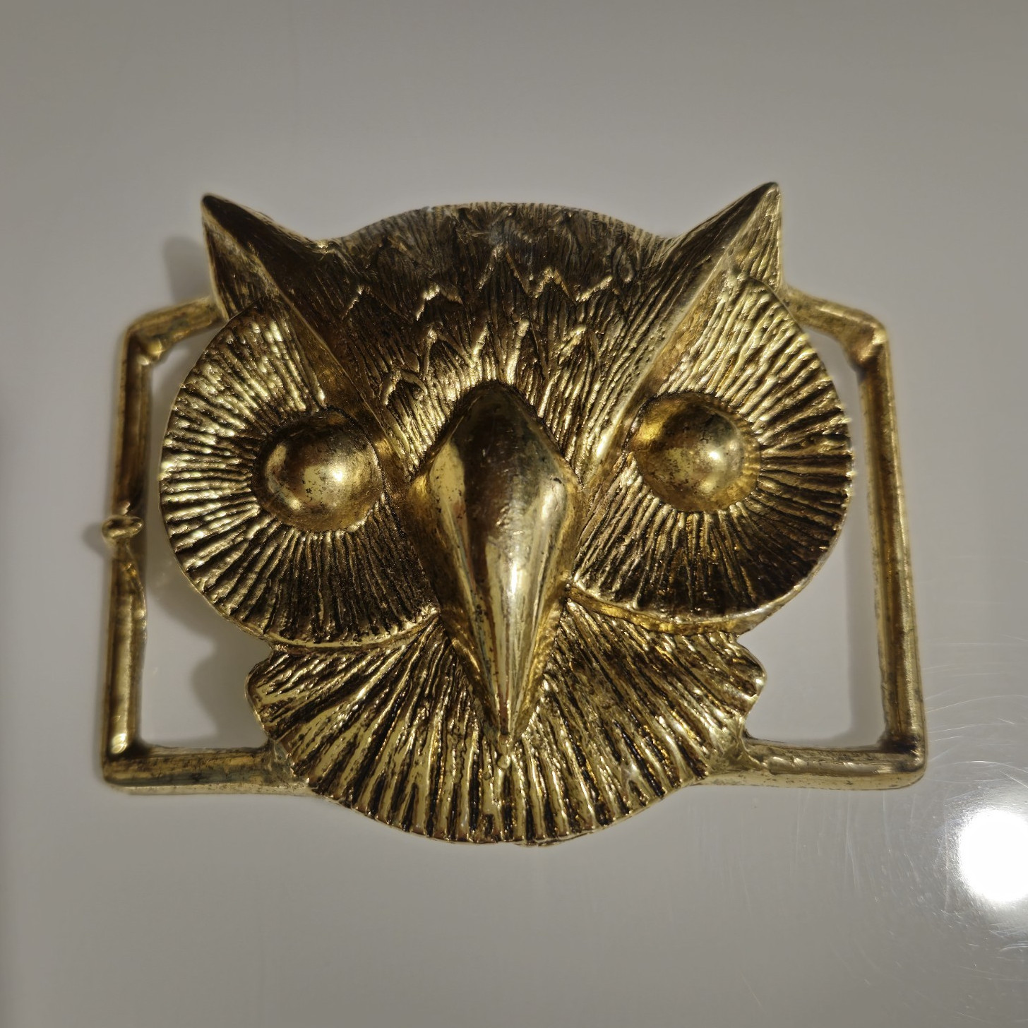 Vintage Brass Owl Belt Buckle Double Sided Boho Hippie 70s Spirit Animal