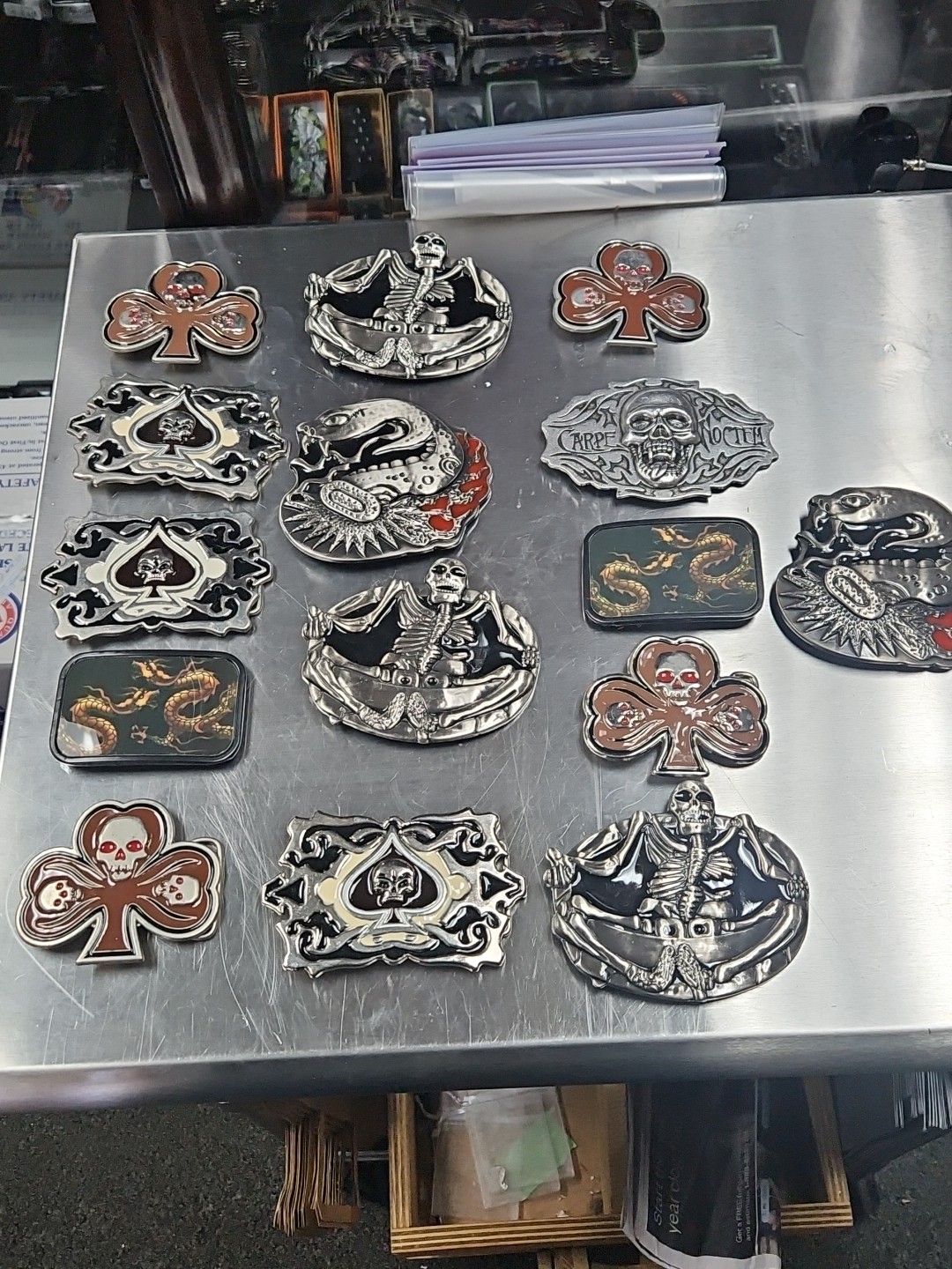 Vintage LOT OF 15 Belt buckles 2000s Chrome SKULLS metal SNAKE DRAGON LotD
