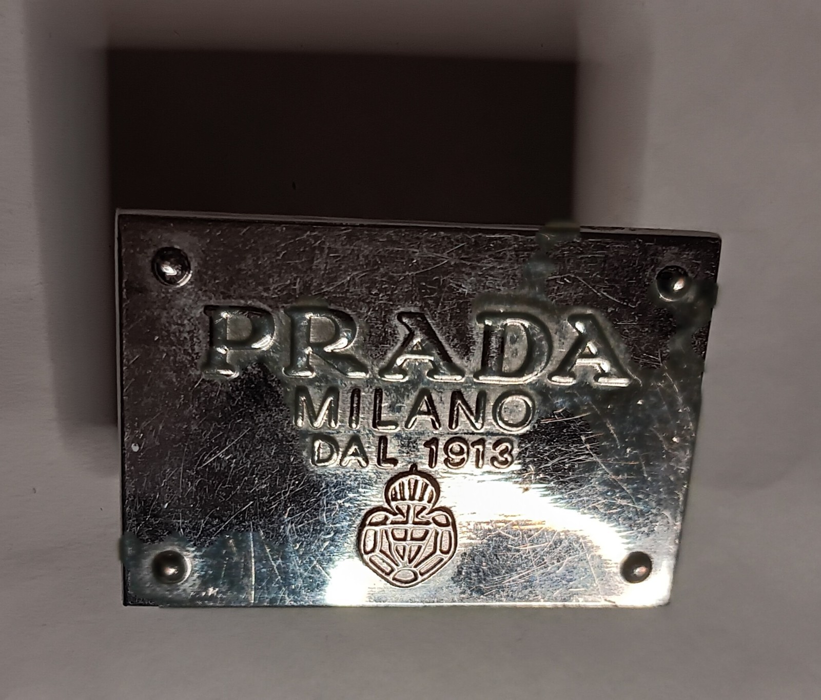 Prada Milano DAL 1913 Silver 1 x 2&Prime; Belt Buckle Badge