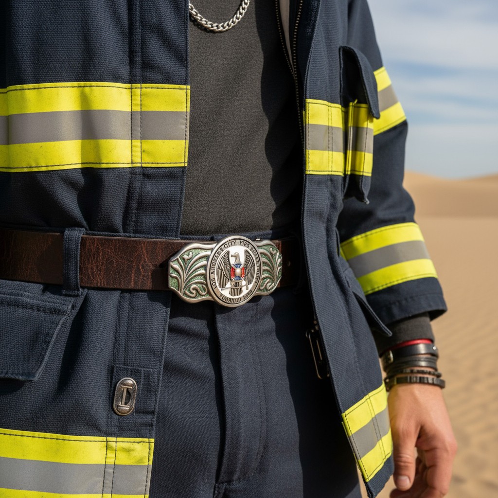 Men Women Silver Metal Belt Buckle Long Los Angeles LA Fire Department Flag 1888