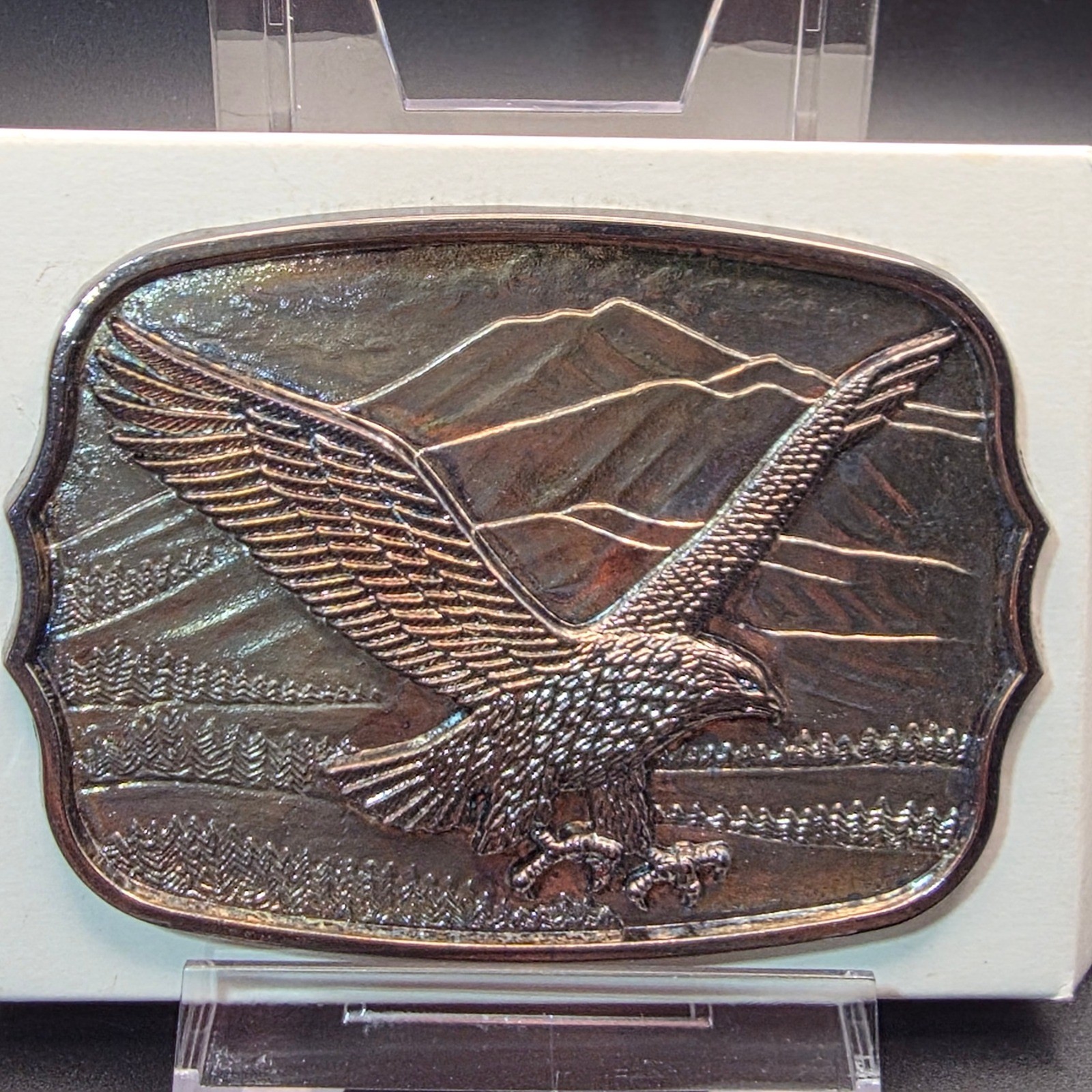Eagle Belt Buckle Mens Silver Good Vintage Mountain Scene 154881