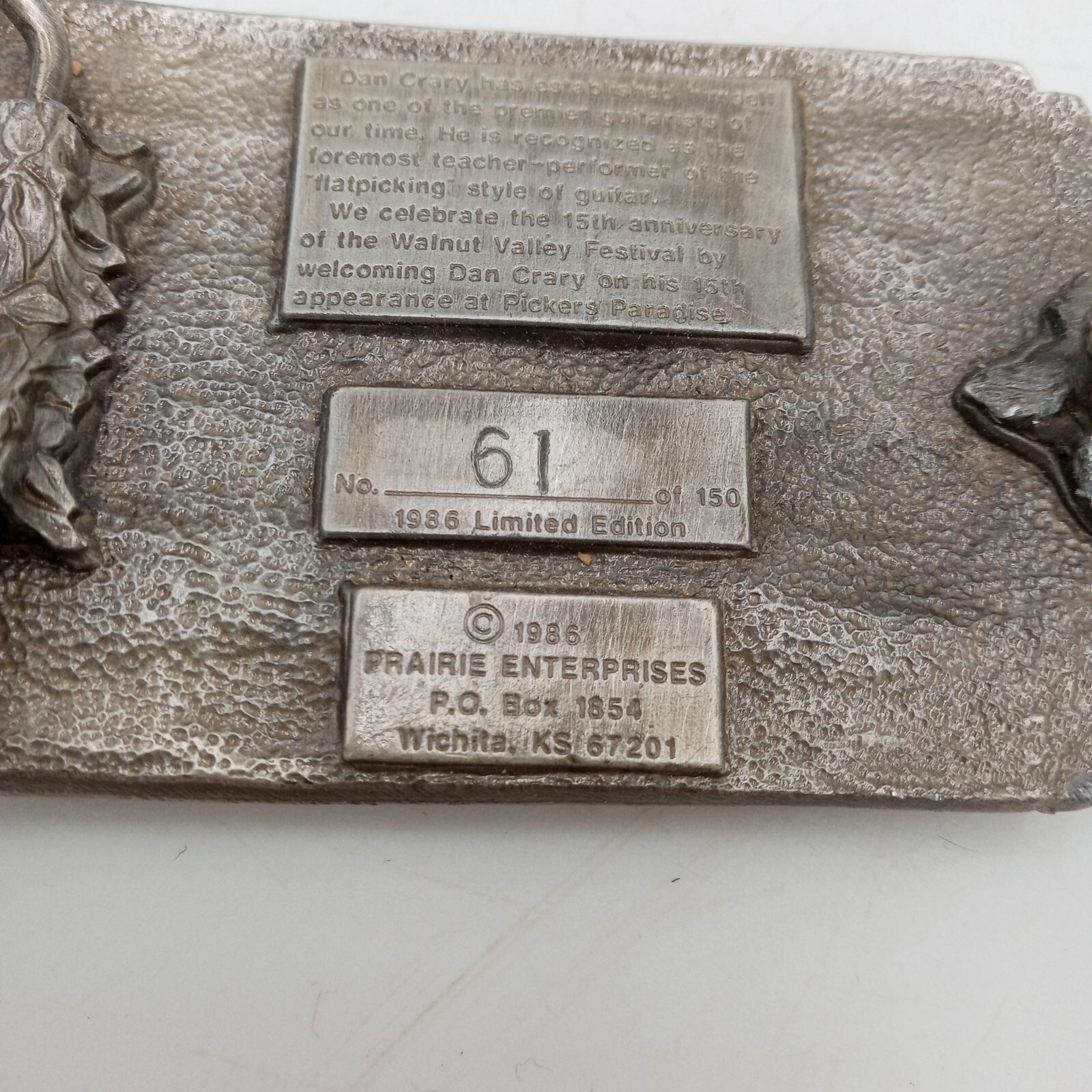Bluegrass Guitar Belt Buckle Music Festival Dan Crary 1986 Walnut Valley