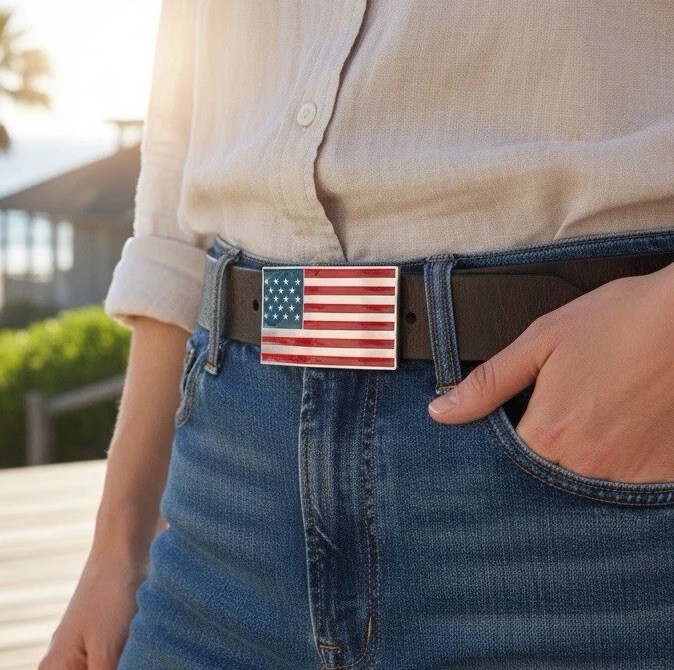 United States Flag Rectangular Enamel Belt Buckle Unbranded