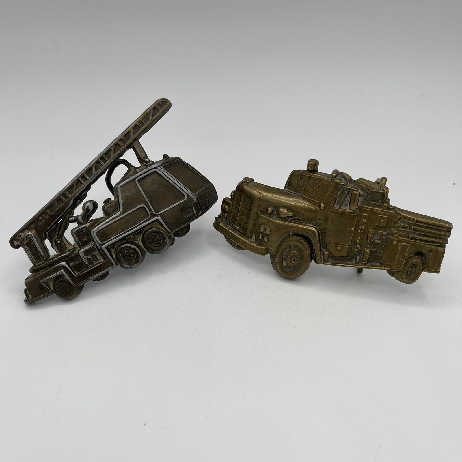 Lot Of 2 Brass Vintage Fire Truck Belt Buckles 1978 Baron Fireman Firefighter