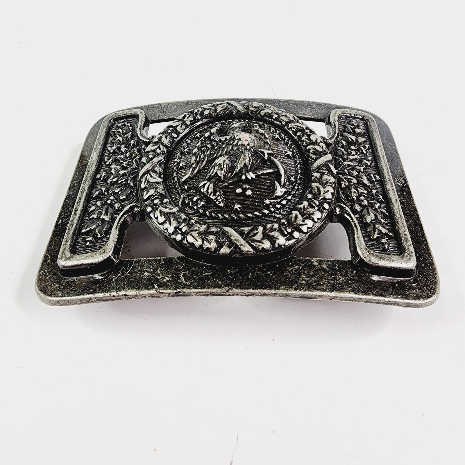 Vintage Silver Belt Buckle Western Rodeo Cowboy American Eagle USA Patriotic