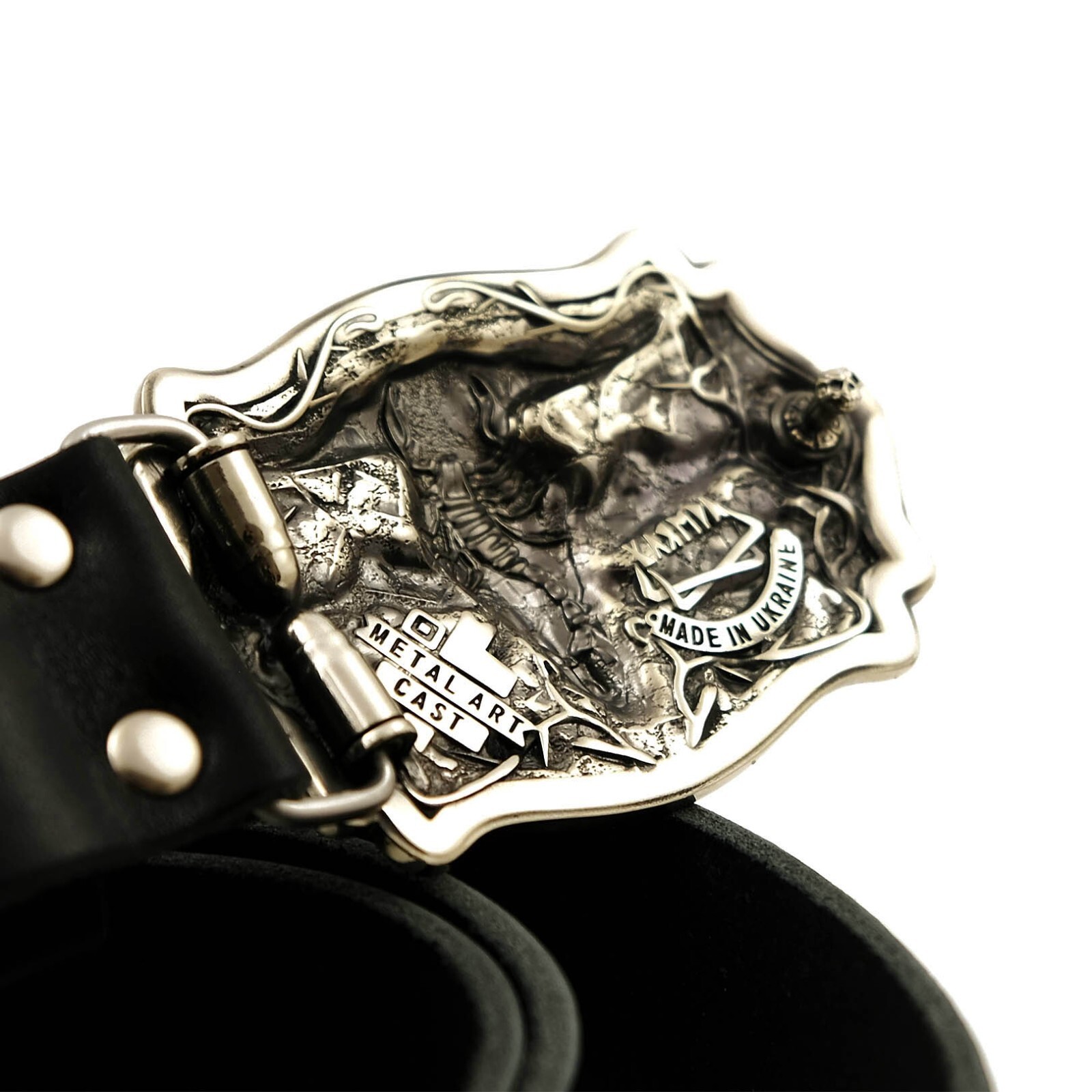 German silver belt buckle American Bison Buffalo Skull, Longhorn Cattle buckle
