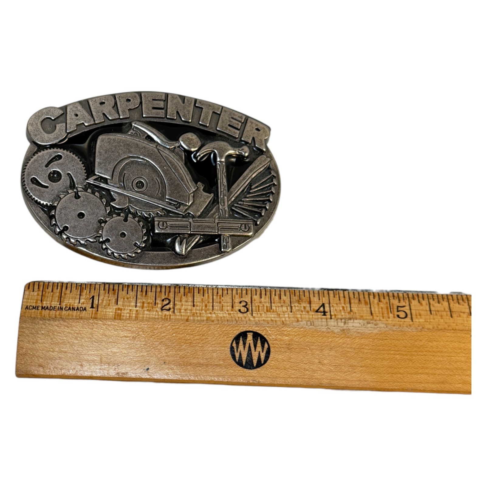 Carpenter Belt Buckle Metal Silver Tone 3.5 Inch Tools