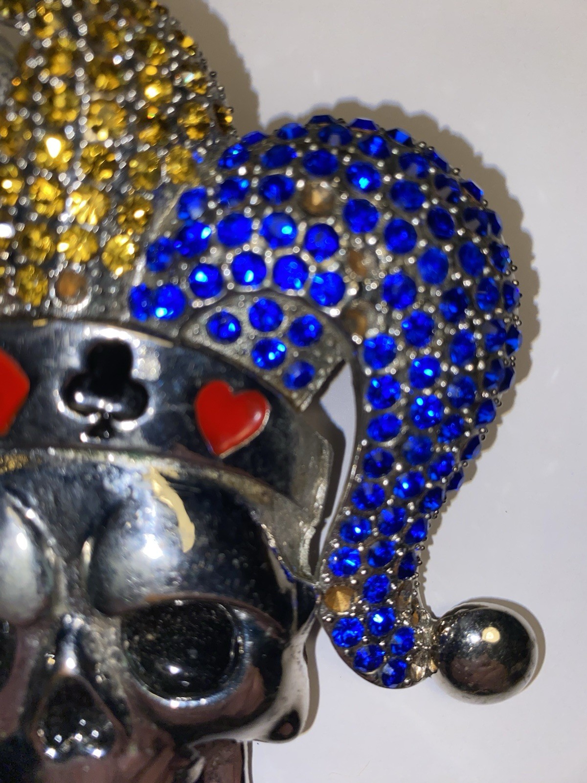 Iced Bling Skull Jester Belt Buckle Rhinestone Encrusted Jester Hat By FL&B.