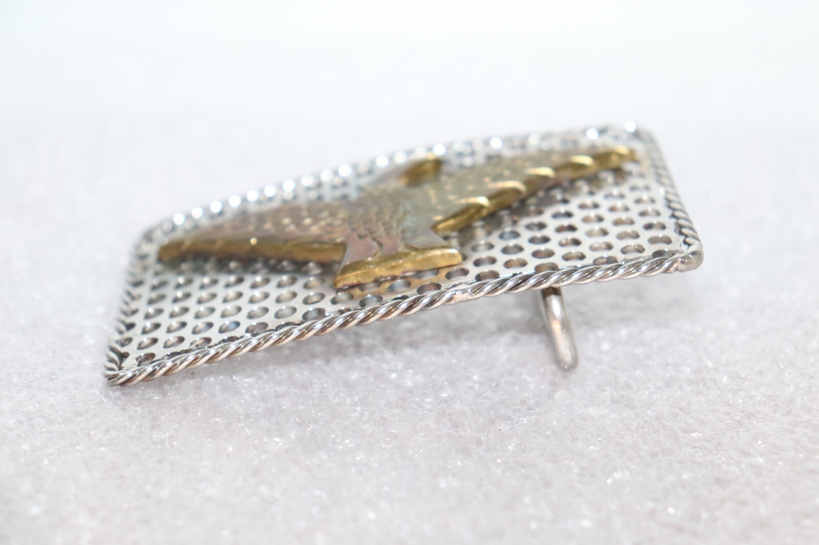 Industrial Brass Mounted Eagle on Perforated Steel Belt Buckle