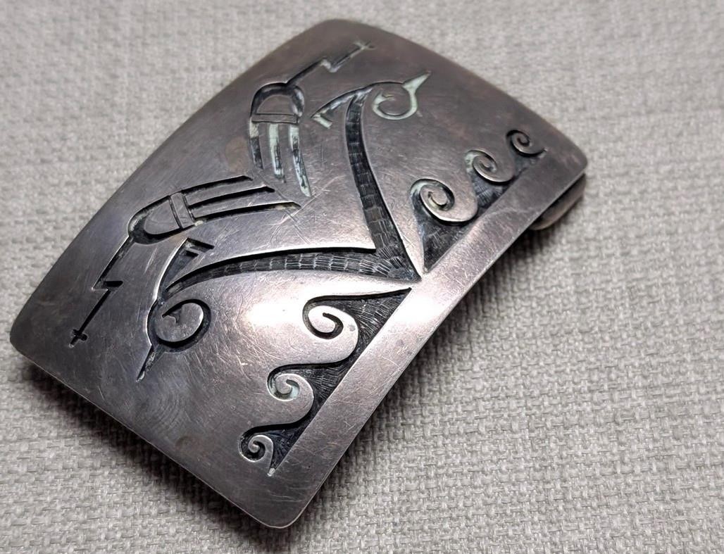 vintage HOPI belt buckle NATIVE AMERICAN INDIAN zuni MCBRIDE sterling silver