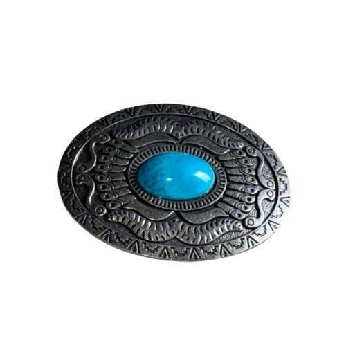 Belt Buckle Western Style Turquoise Stone Rustic Bronze Finish Retro Cowboy Big