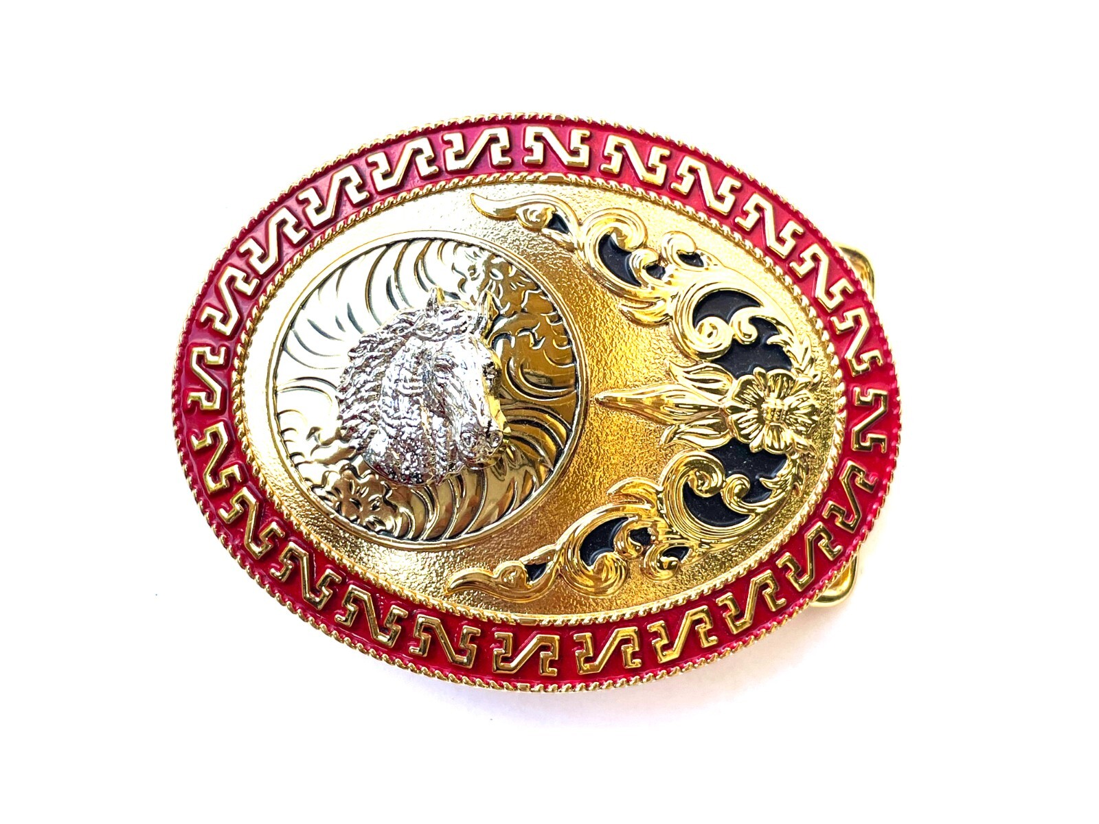Western Buckle Oval Silver Gold Red Horse Head Cowboy 2 » Hebillas Vaqueras