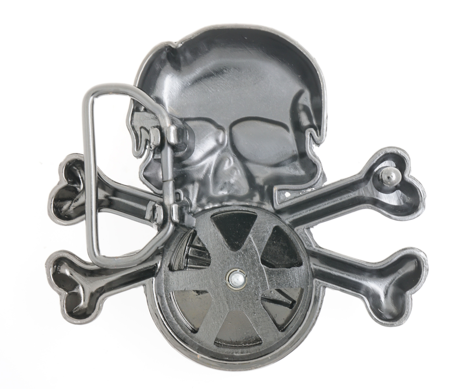 Skull Head Bones Aztec Bird Spinner Type Metal Belt Buckle