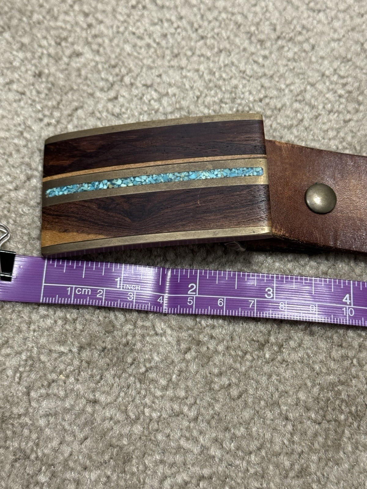 Vintage Southwest turquoise Wood Brass Belt Buckle Belt C141
