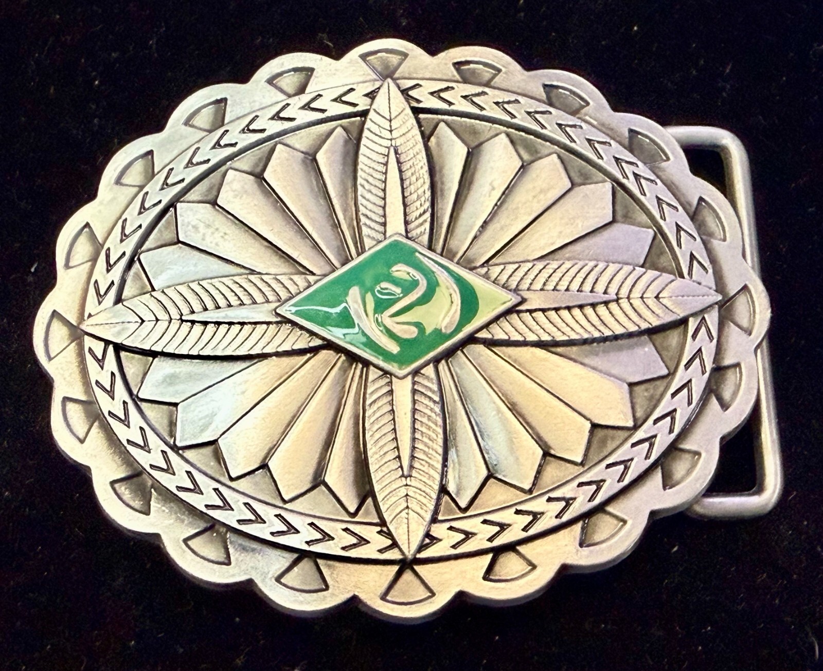 Southwestern Native Indian Tribal Art Style Green Colored Center Belt Buckle