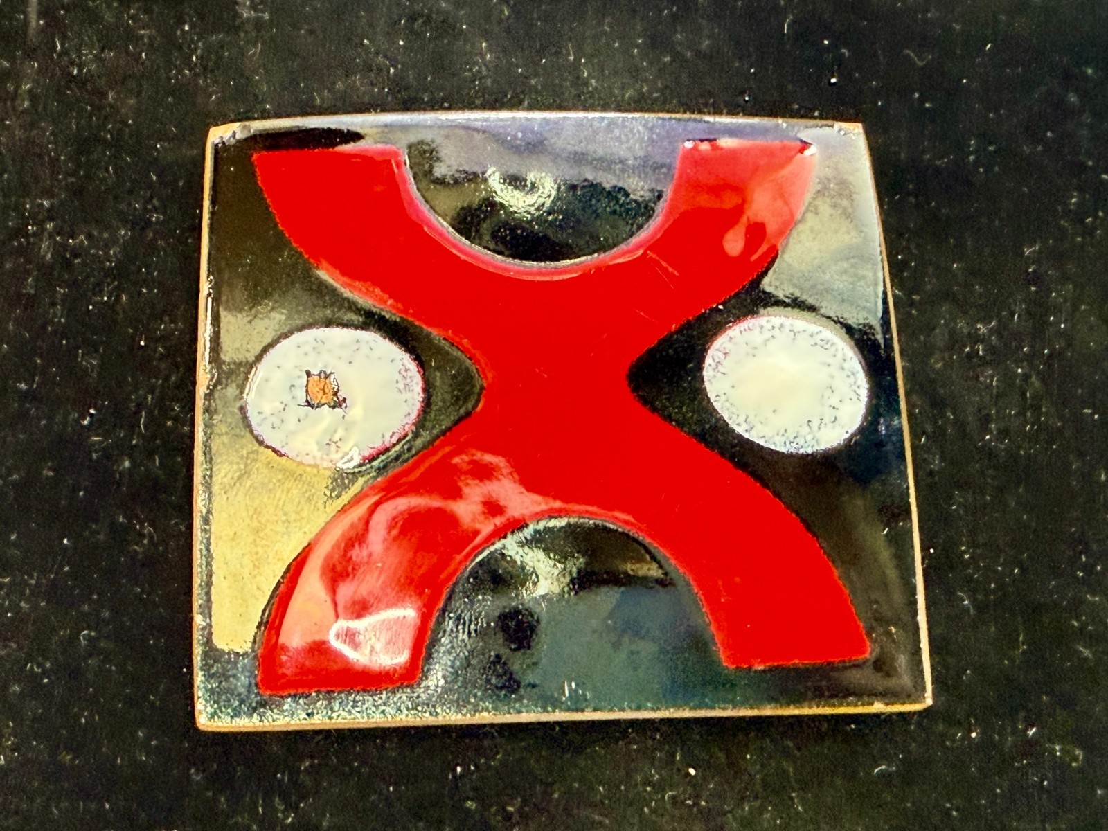 X Logo? Pattern Red Black Enamel Artisan? Vintage Belt Buckle