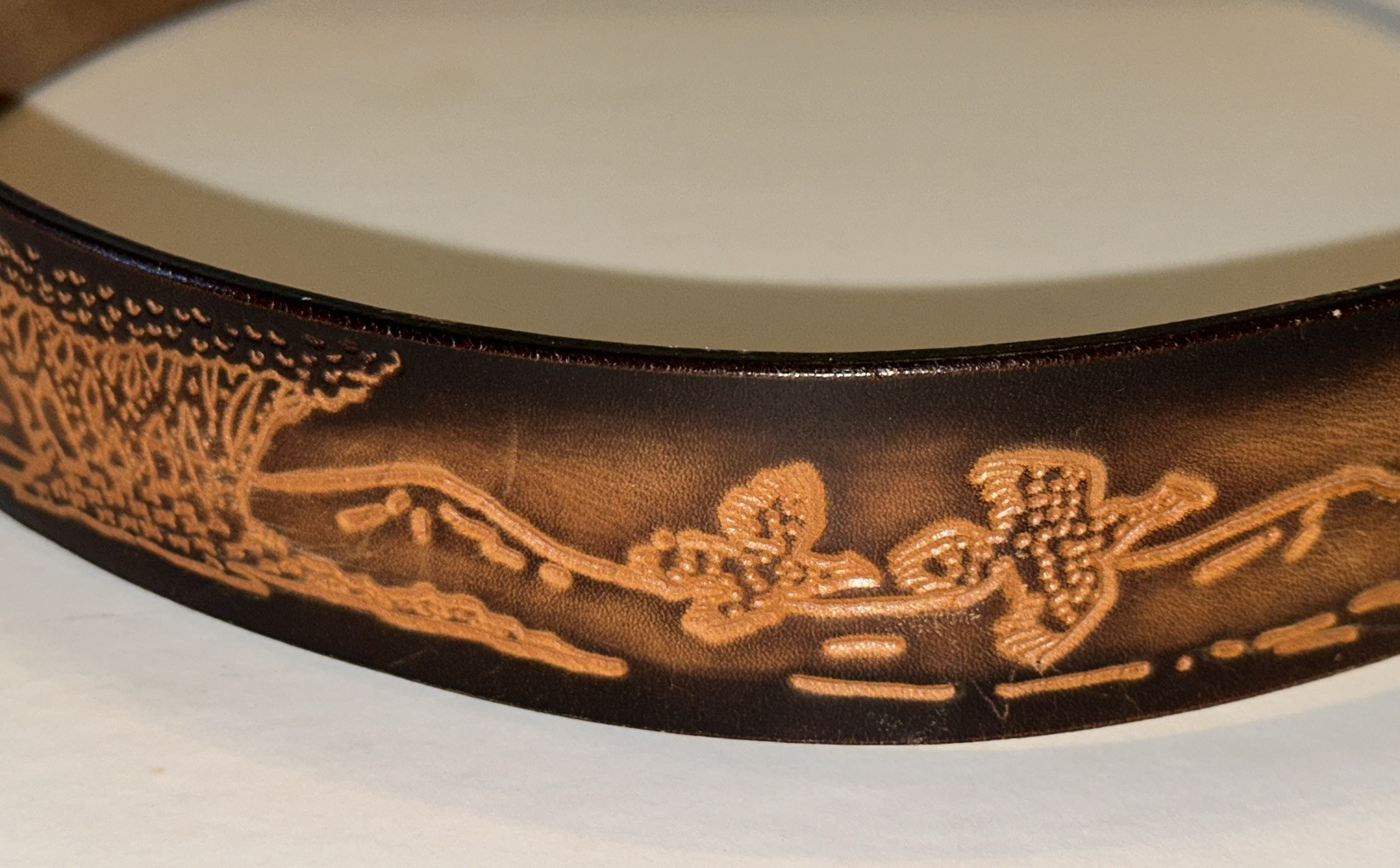 Tooled Leather Belt Size 30 Duck Hunting Crumrine Bronze Eagle Eye Gem Buckle