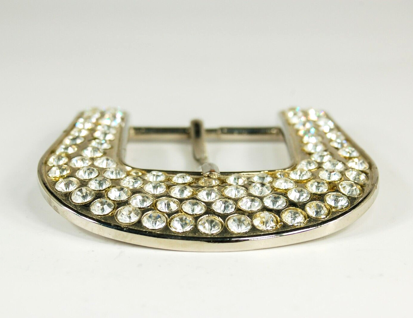 Western Clear Rhinestone silver tone belt buckle