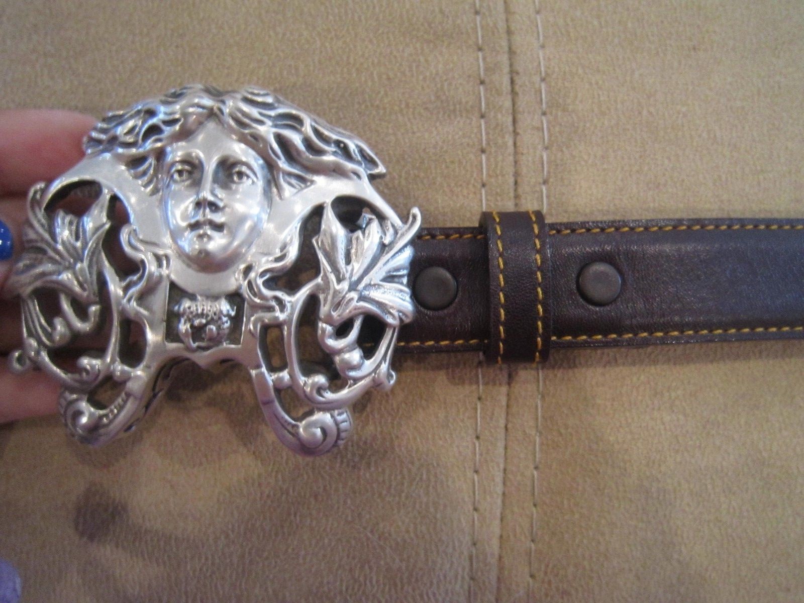RARE! LIMITED! KIESELSTEIN MEDUSA BELT BUCKLE AND BROWN LEATHER BELT SIZE 2