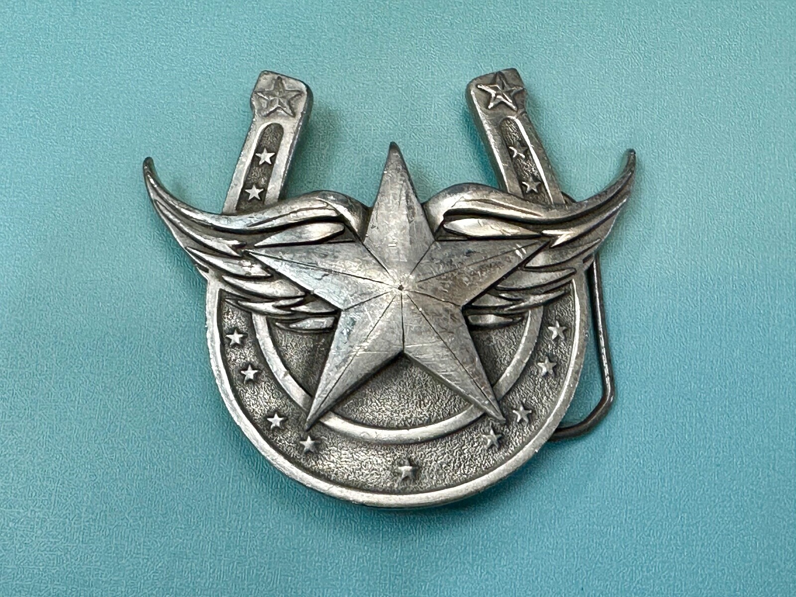 Lucky Star In Horseshoe Vintage 2004 Cutout Great American Products Belt Buckle