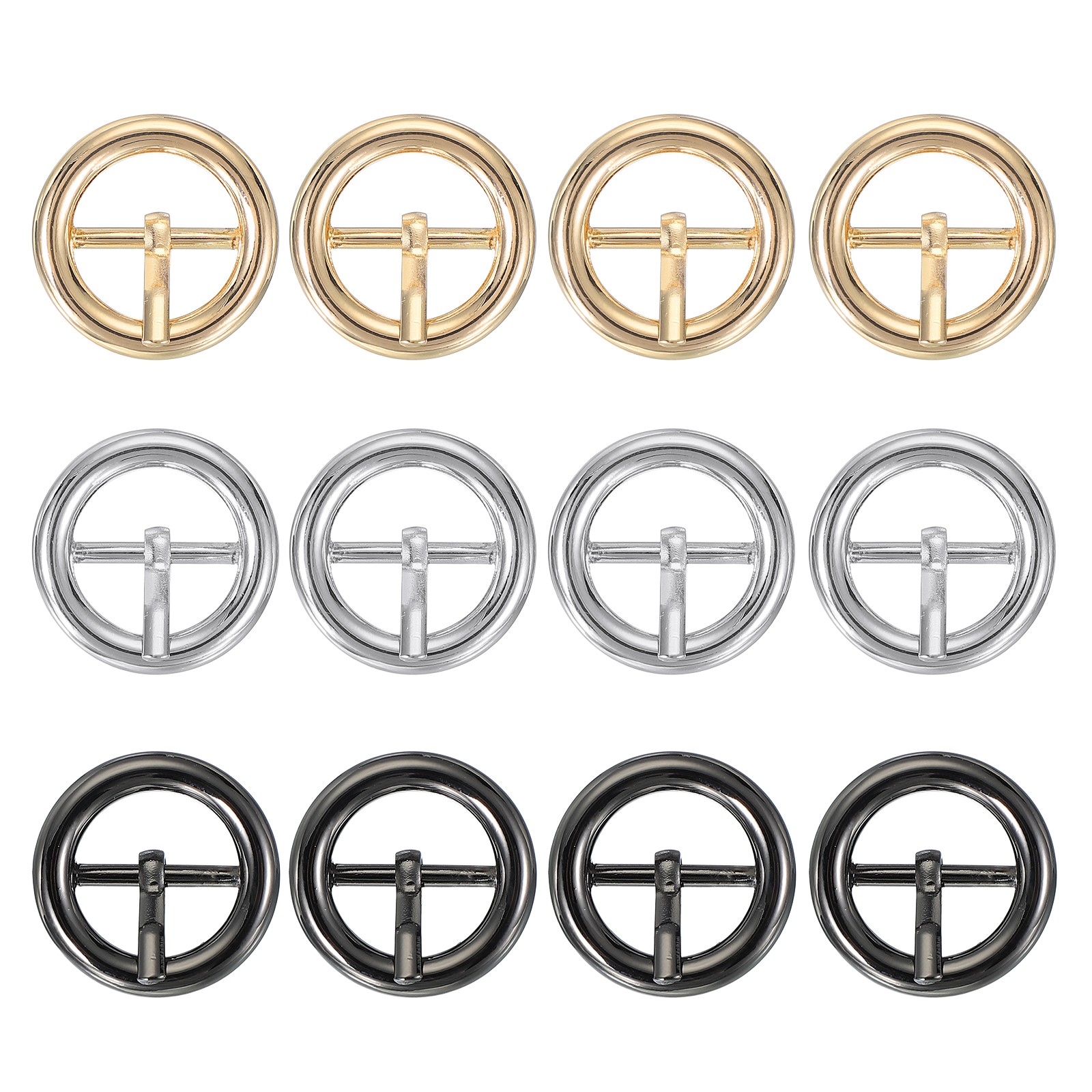 12Pcs 0.6&Prime; Single Prong Belt Buckle Metal Roller Buckle Black/Silver/Light Gold
