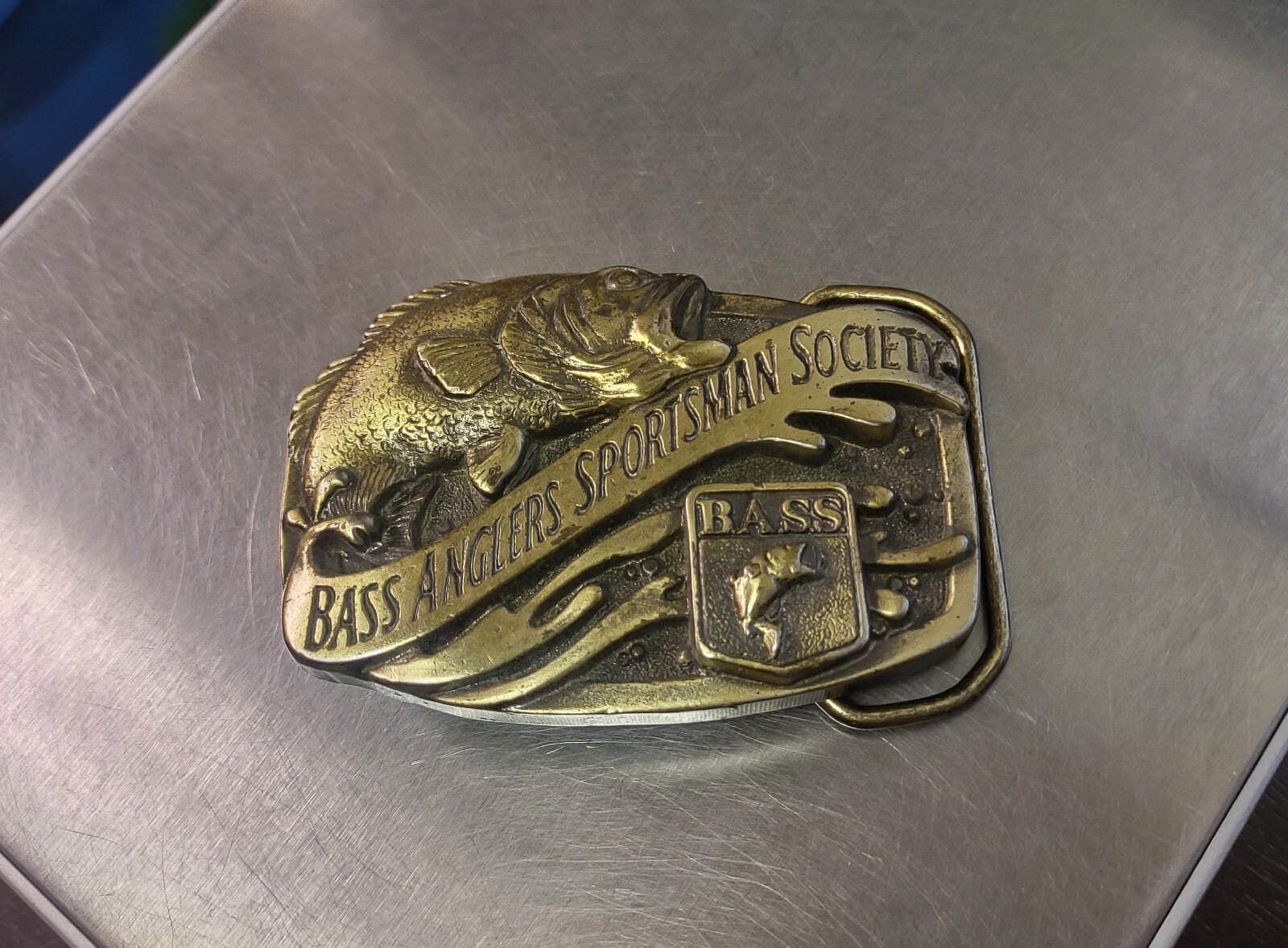 Vintage Bass Anglers Sportsman Society Belt Buckle Fishing Brass