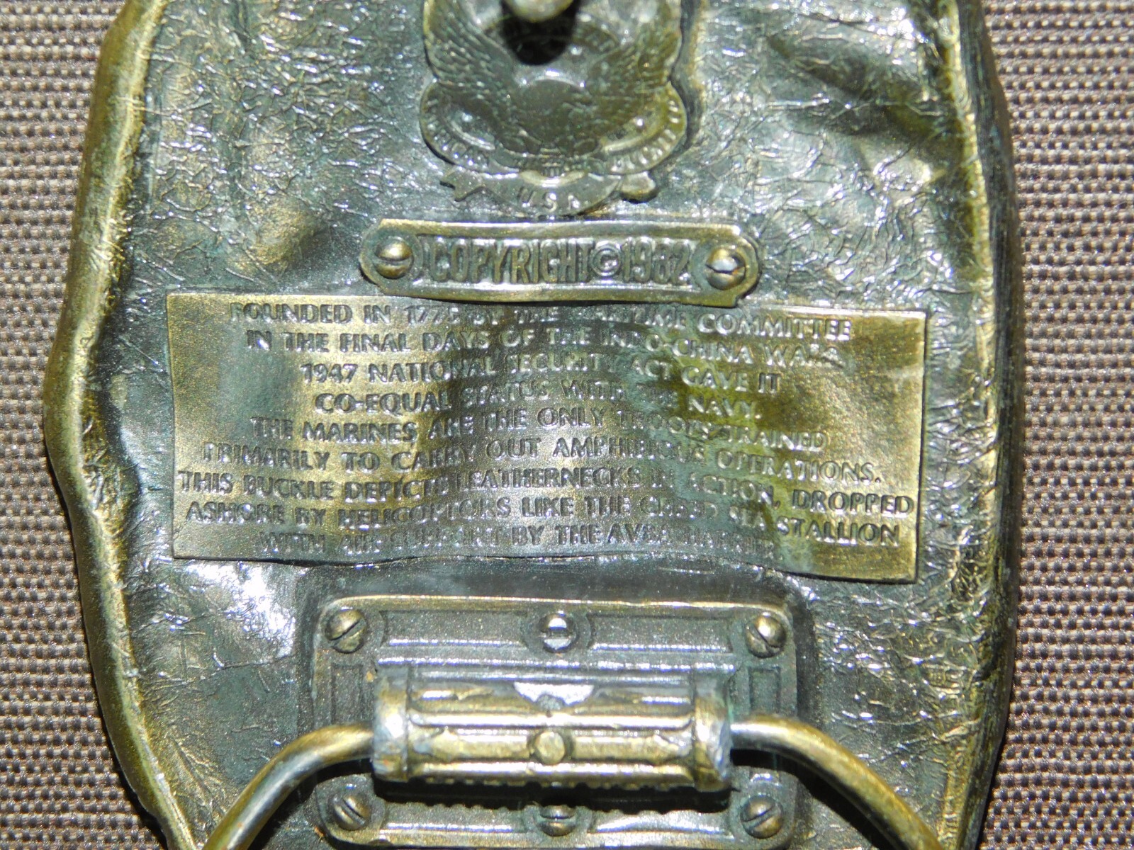 VINTAGE 3 1/4&Prime; ACROSS 1982 UNITED STATES MARINE CORPS FIRST TO FIGHT BELT BUCKLE