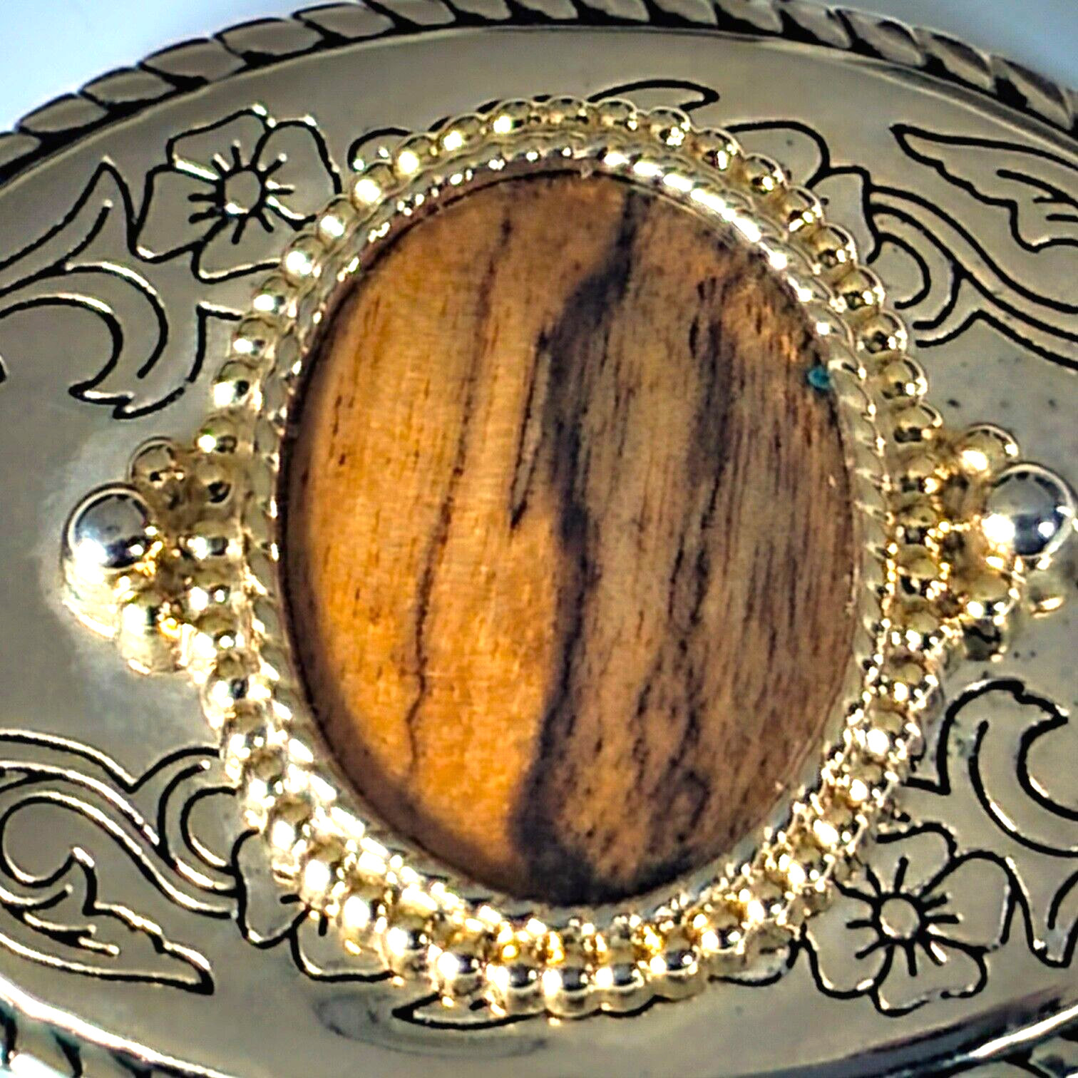 Western Belt Buckle Brass Handmade USA Polished Stone Medallion